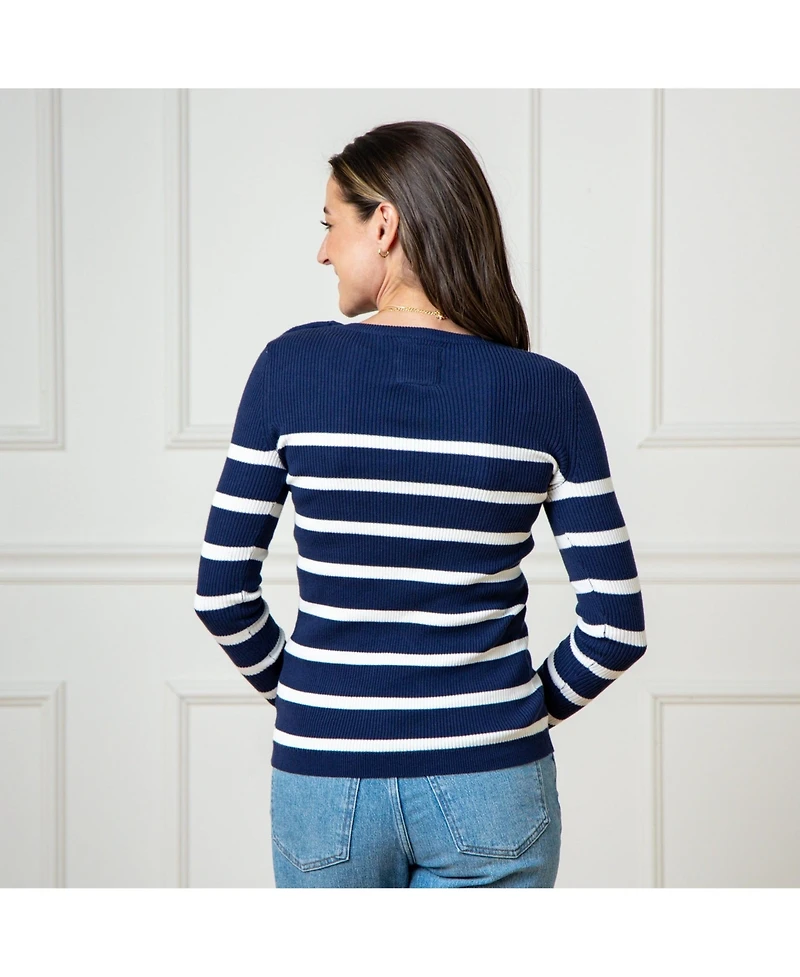 Hope & Henry Women's Long Sleeve Breton Button Sweater Made from Organic Cotton