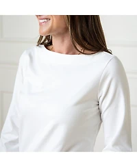 Hope & Henry Women's Organic Bellow Sleeve Knit Top with Button Cuffs