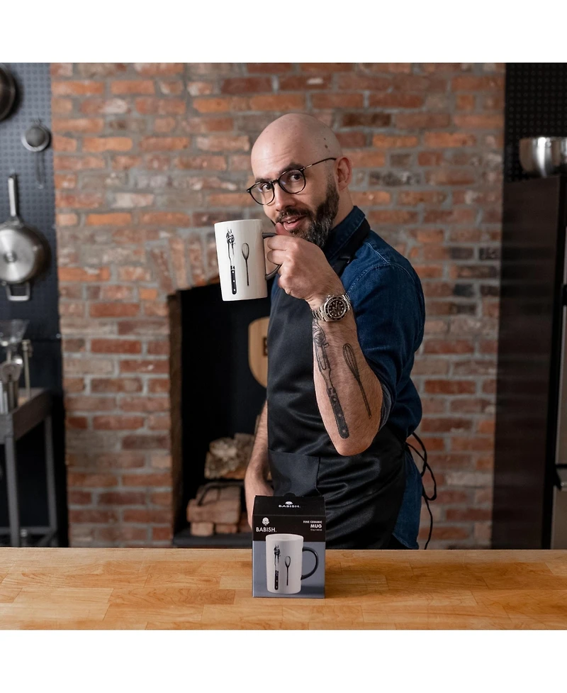 Babish Carving Fork and Whisk Latte Tattoo Mug, 15oz