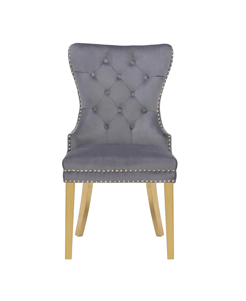 Streamdale Simba Gold 2 Piece Dining Chair Finish With Velvet Fabric In Dark Gray