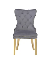 Streamdale Simba Gold 2 Piece Dining Chair Finish With Velvet Fabric In Dark Gray