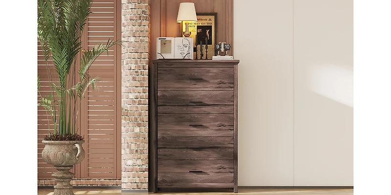 Streamdale Retro American Country Wooden Dresser with 5 Drawers for Storage