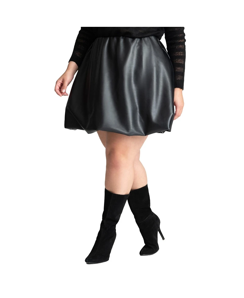 Eloquii Women's Faux Leather Bubble Hem Skirt