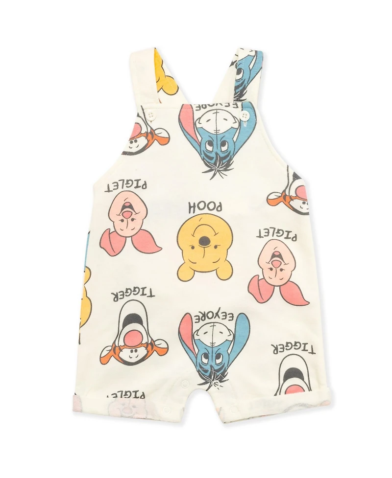 Winnie the Pooh Baby Boys Tigger French Terry Short Overalls T-Shirt and Hat 3 Piece Outfit Set