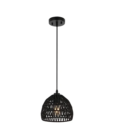 Jonathan Y Campana 8.25" 1-Light Bohemian Modern Woven Rope/Iron Led Pendant, White