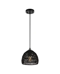 Jonathan Y Campana 8.25" 1-Light Bohemian Modern Woven Rope/Iron Led Pendant, White