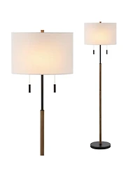Jonathan Y Maude 61" Rustic Farmhouse Iron Candlestick Pull Chains Led Floor Lamp, Brown Wood Finish/Black