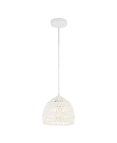 Jonathan Y Campana 8.25" 1-Light Bohemian Modern Woven Rope/Iron Led Pendant, White