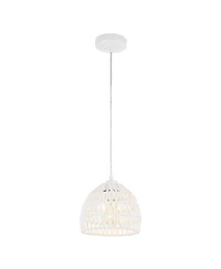 Jonathan Y Campana 8.25" 1-Light Bohemian Modern Woven Rope/Iron Led Pendant, White
