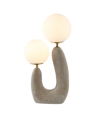 Jonathan Y Oona 18" 2-Light Mid-Century Scandinavian Resin/Iron/Frosted Glass Cactus Led Table Lamp, Gray Wood Finish