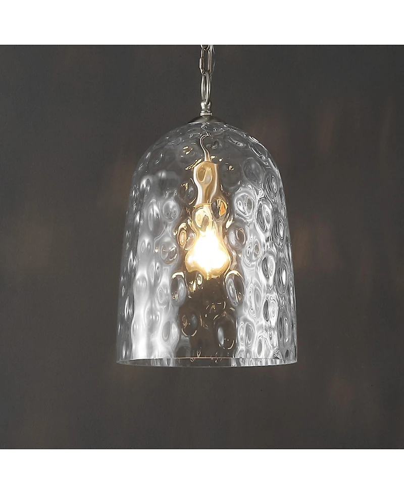 Jonathan Y Matilda 10" 1-Light Industrial Designer Iron/Dimple Glass Dome Led Pendant, Nickel/Clear