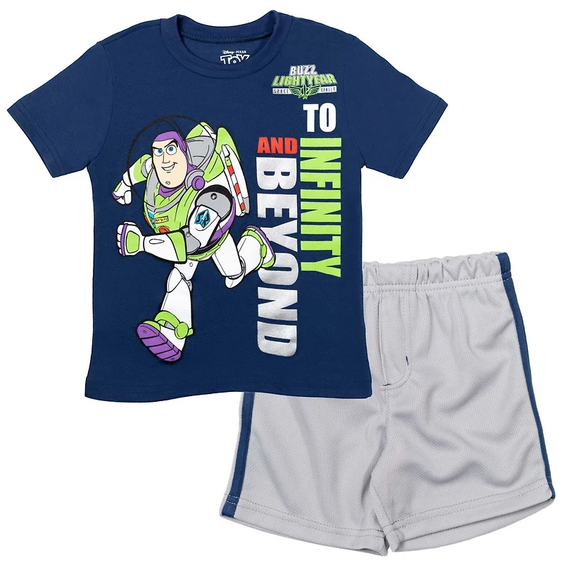 Disney Baby Boys Pixar Toy Story Woody Buzz Lightyear Bo Peep Rex Athletic T-Shirt Mesh Shorts Outfit Set to