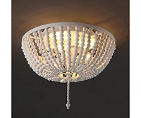 Jonathan Y Allison 15" 3-Light Shabby Chic Farmhouse Wood Beaded/Metal Led Flush Mount, White