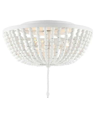 Jonathan Y Allison 15" 3-Light Shabby Chic Farmhouse Wood Beaded/Metal Led Flush Mount, White