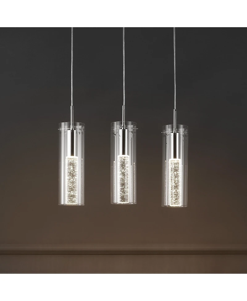 Jonathan Y Mium 21.63" 3-Light Modern Style Iron/Crystal/Glass Integrated Led Linear Pendant, Chrome
