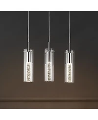Jonathan Y Mium 21.63" 3-Light Modern Style Iron/Crystal/Glass Integrated Led Linear Pendant, Chrome