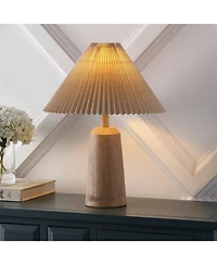 Jonathan Y Arvid 20.5" Rustic Scandinavian Resin/Iron Lighthouse Led Table Lamp with Pleated Shade, Beige Wood Finish