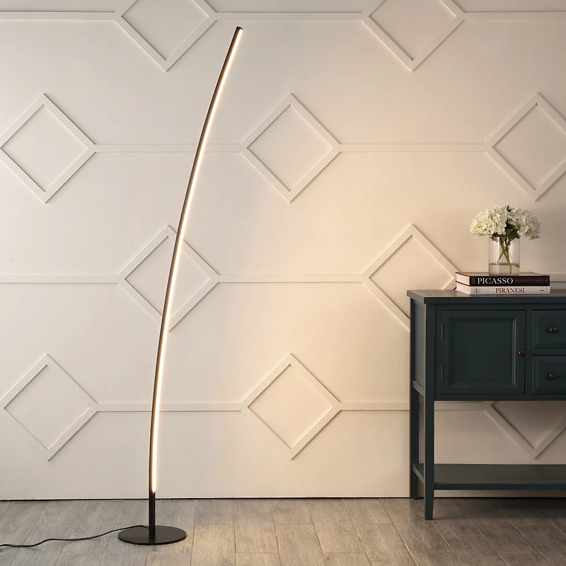 Jonathan Y Malthe 71" Modern Contemporary Aluminum/Iron Arc Integrated Led Floor Lamp, Black