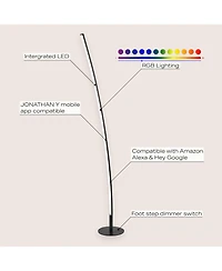 Jonathan Y Malthe 71" Modern Contemporary Aluminum/Iron Arc Integrated Led Floor Lamp, Black