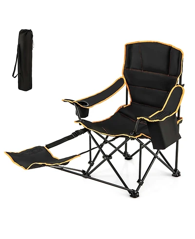 2 Pcs Folding Camping Chair with Footrest Adjustable Backrest Padded Cushion