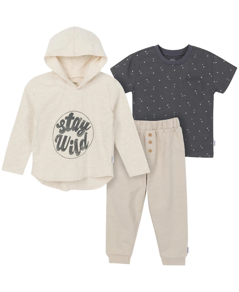 Gerber Toddler Boys Top, Hooded Long Sleeve and Joggers, 3-Piece Set