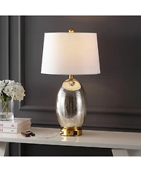 Jonathan Y Reese 26.5" 1-Outlet Contemporary Style Iron/Glass Led Table Lamp with Usb Charging Port, Silver/Brass Gold