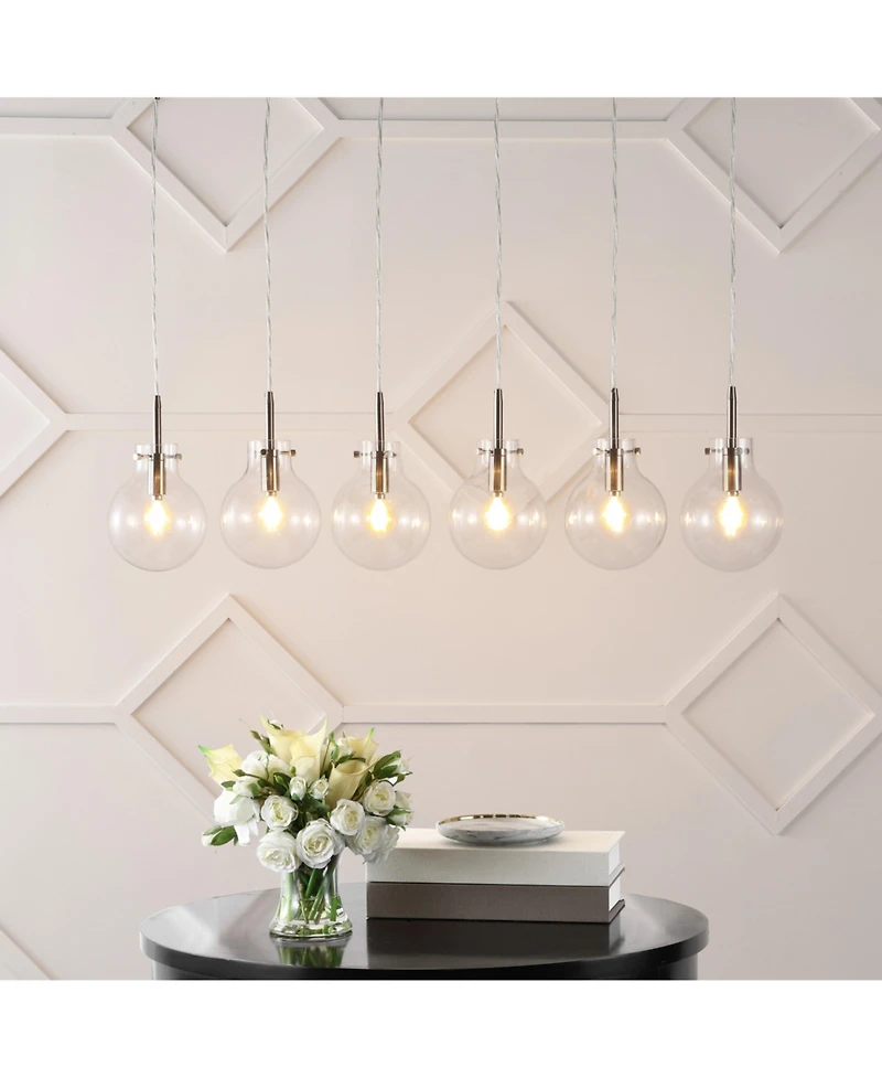 Jonathan Y Harlow 40.5" 6-Light Modern Contemporary Round Glass/Iron Led Linear Pendant, Nickel/Clear