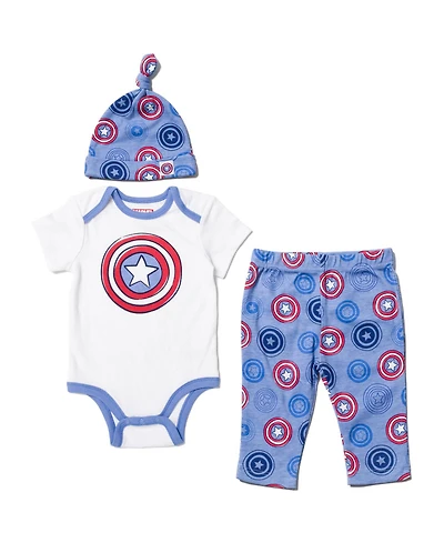 Avengers Baby Boys Bodysuit Pants and Hat 3 Piece Outfit Set