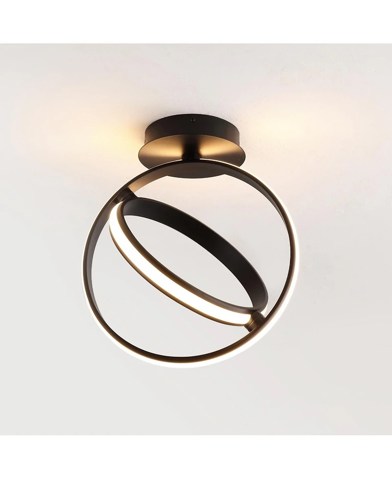Jonathan Y Nicole 14.25" 2-Light Modern Minimalist Aluminum Ring Integrated Led Semi Flush Mount, Black