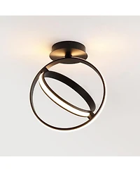 Jonathan Y Nicole 14.25" 2-Light Modern Minimalist Aluminum Ring Integrated Led Semi Flush Mount, Black