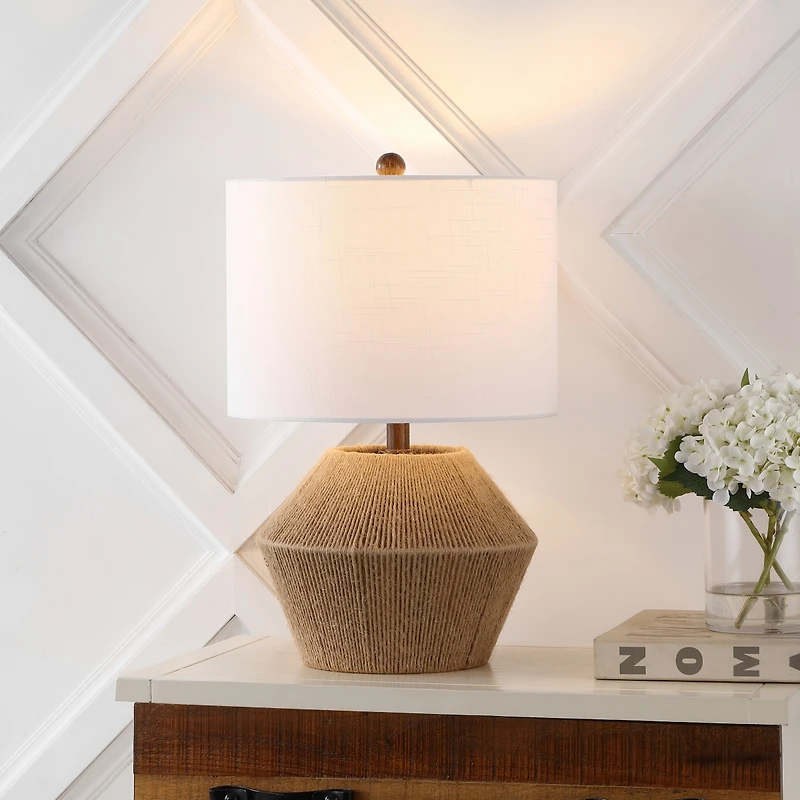 Jonathan Y Alma 21.75" Coastal Rustic Iron/Rope Led Table Lamp, Brown