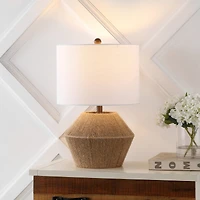 Jonathan Y Alma 21.75" Coastal Rustic Iron/Rope Led Table Lamp, Brown