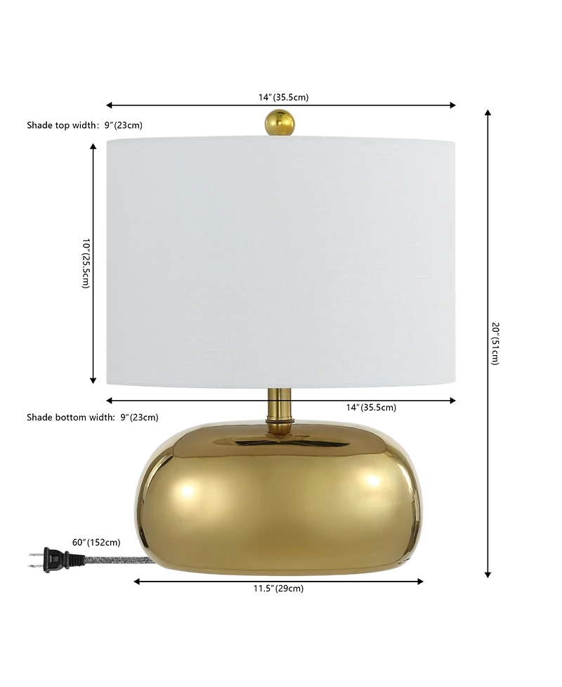 Jonathan Y Calix 20" Mid-Century Glam Ceramic/Iron Led Table Lamp, Gold