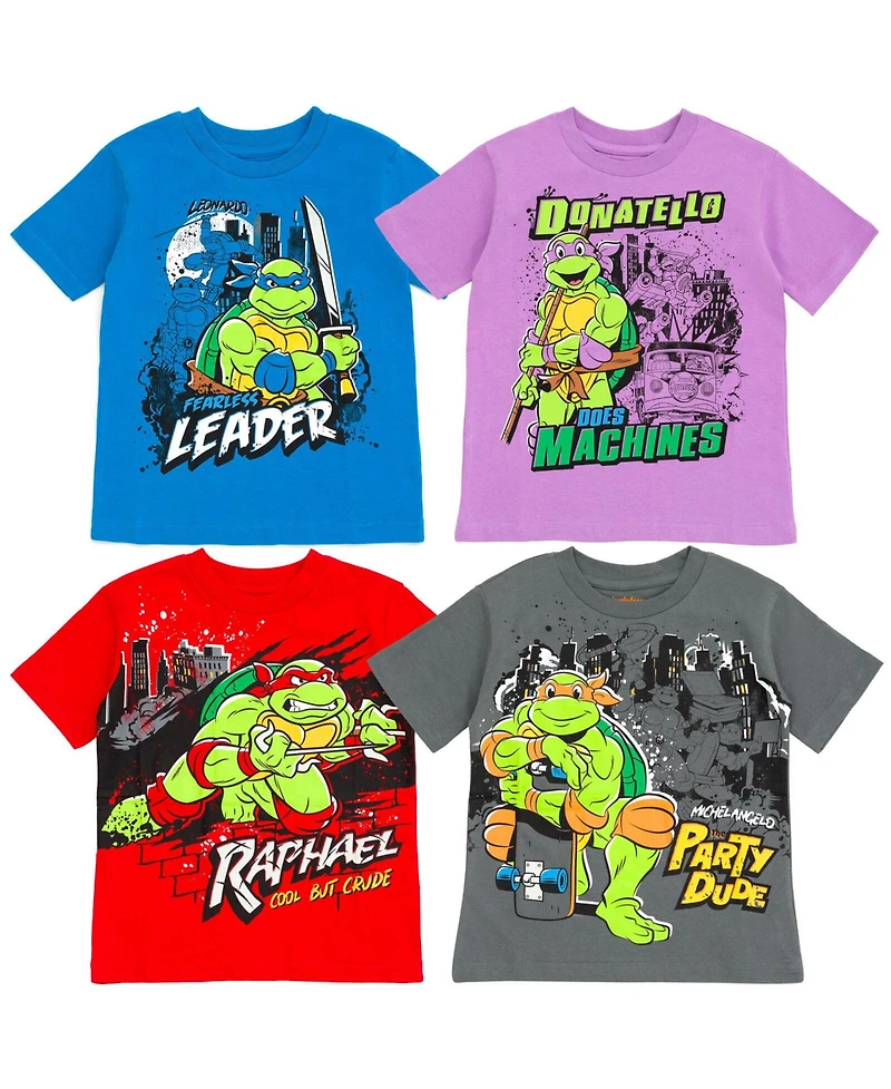 Teenage Mutant Ninja Turtles Toddler Boys Leonardo Michelangelo Raphael Donatello 4 Pack T-Shirts to