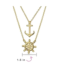 Bling Jewelry Set Of 2 Nautical Ship Wheel Layering Boat Anchor Pendant Necklace Gold Plated Sterling Silver Jewelry Set