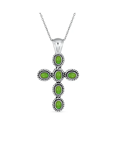 Bling Jewelry South Western Style Blue Natural Lapis Lazuli Rope Bezel Set Cross Pendant Sterling Silver Necklace 18 In Chain 1.5 In