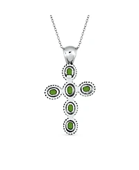 Bling Jewelry South Western Style Blue Natural Lapis Lazuli Rope Bezel Set Cross Pendant Sterling Silver Necklace 18 In Chain 1.5 In
