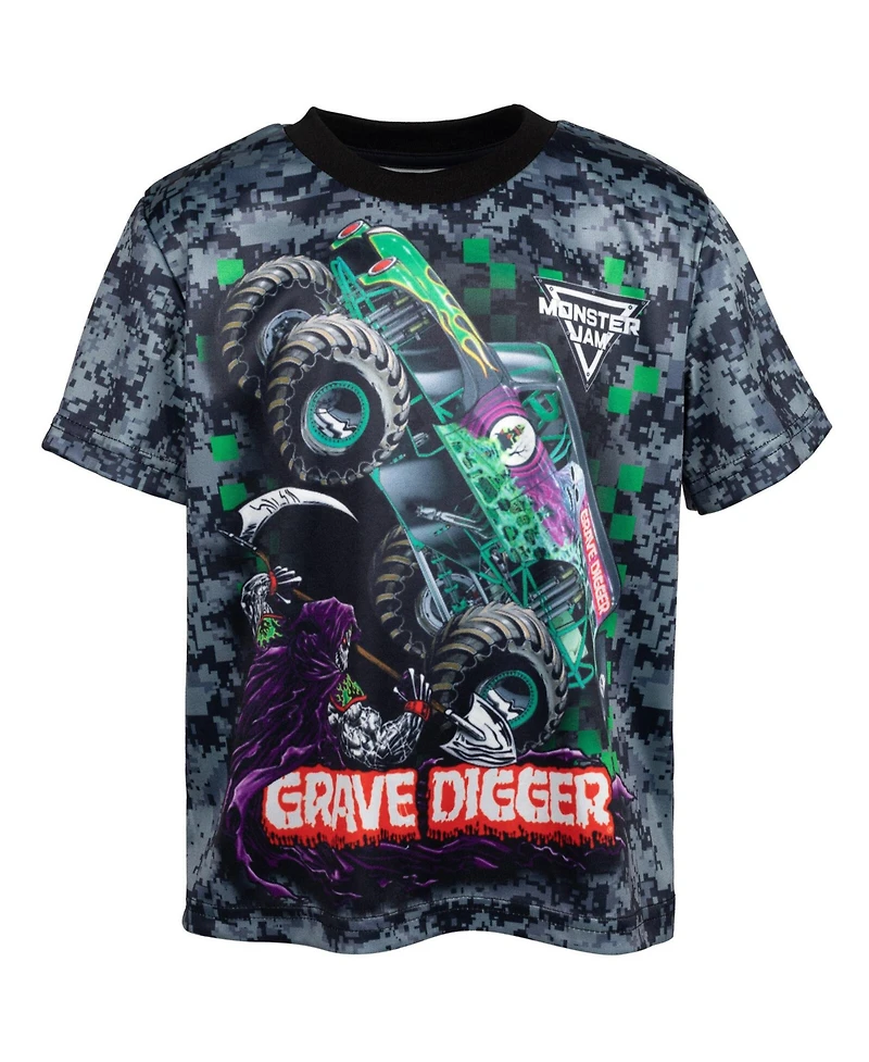 Monster Jam Toddler Boys 3 Pack T-Shirts to Grave Digger El Toro Loco Megalodon