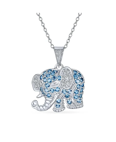 Bling Jewelry Aqua Blue Grey Pave Cz Good Luck Elephant Pendant Necklace Sterling Silver With Chain