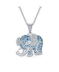 Bling Jewelry Aqua Blue Grey Pave Cz Good Luck Elephant Pendant Necklace Sterling Silver With Chain