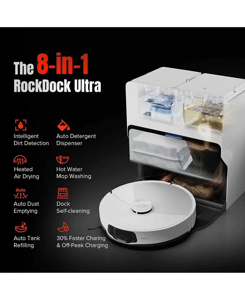 Roborock S8 MaxV Ultra Robot Vacuum and Mop with FlexiArm Design Side Brush, 10,000 Pa Suction and 8-in-1 RockDock Ultra