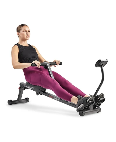 Sunny Health & Fitness Smart Compact Hydraulic Rower &with 12 Levels Resistance and Free SunnyFit App Via Bluetooth