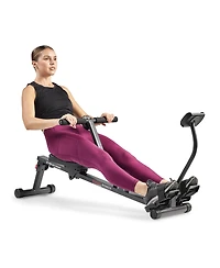 Sunny Health & Fitness Smart Compact Hydraulic Rower &with 12 Levels Resistance and Free SunnyFit App Via Bluetooth