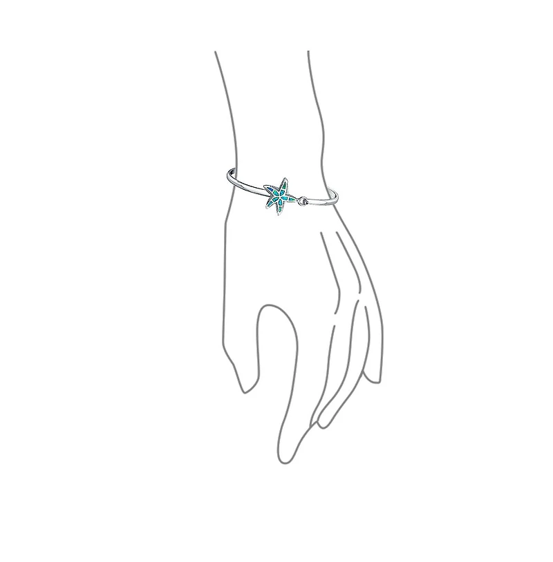 Bling Jewelry Nautical Beach Starfish Synthetic Blue Opal Bangle Bracelet Sterling Silver