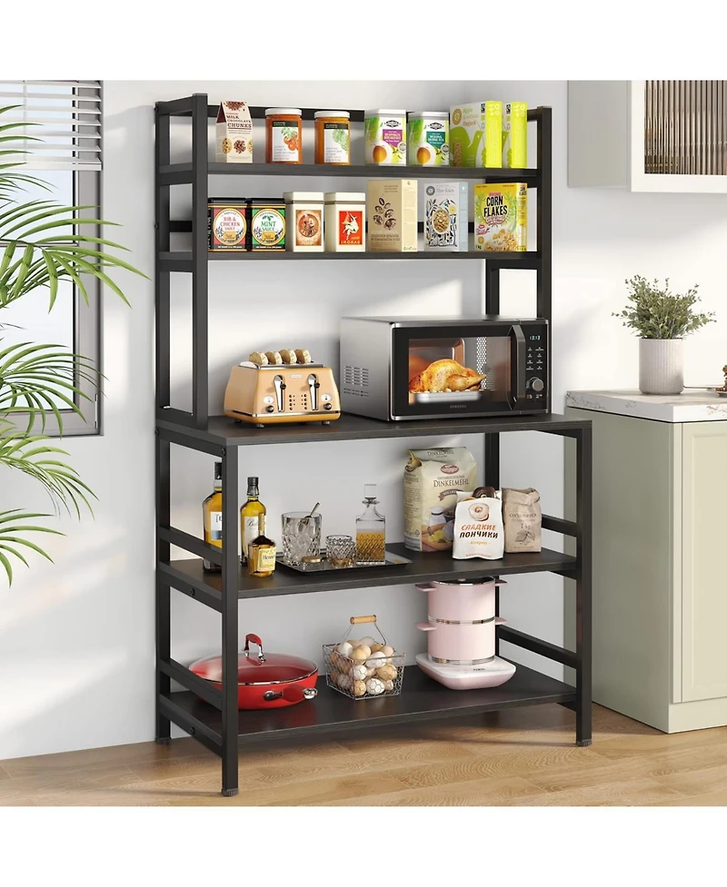 Tribesigns 5-Tier Kitchen Bakers Rack with Hutch, Industrial Microwave Oven Stand, Free Standing Kitchen Utility Cart Storage Shelf Organizer(Black)