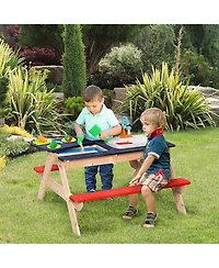 Outsunny Fir Wood Picnic Set w/ Bench Sandbox Toys for Kids 3-7 Years, Multicolor