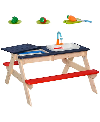 Outsunny Fir Wood Picnic Set w/ Bench Sandbox Toys for Kids 3-7 Years, Multicolor