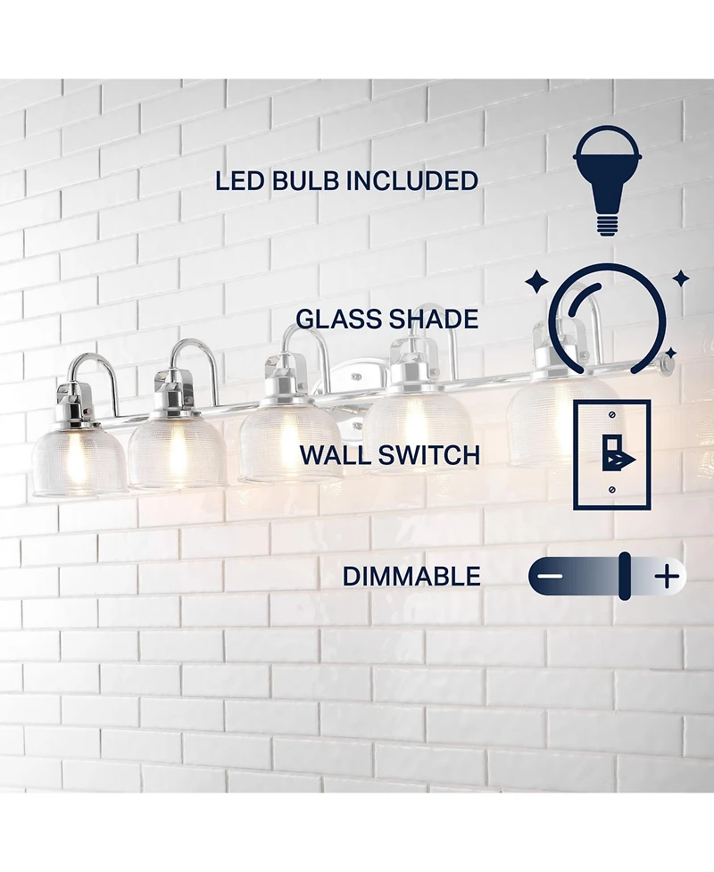 Jonathan Y Virginia 42.75" 5-Light Metal/Glass Led Vanity Light, Chrome