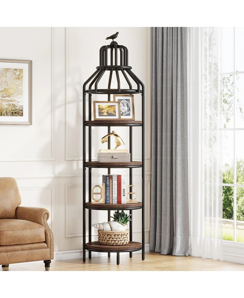 Tribesigns 4-Tier Narrow Tall Bookshelf, Rustic Small Bookcase Corner Book Shelf, Freestanding Display Shelves for Living Room, Home Office, Kitchen