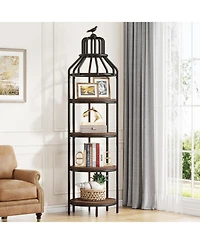Tribesigns 4-Tier Narrow Tall Bookshelf, Rustic Small Bookcase Corner Book Shelf, Freestanding Display Shelves for Living Room, Home Office, Kitchen